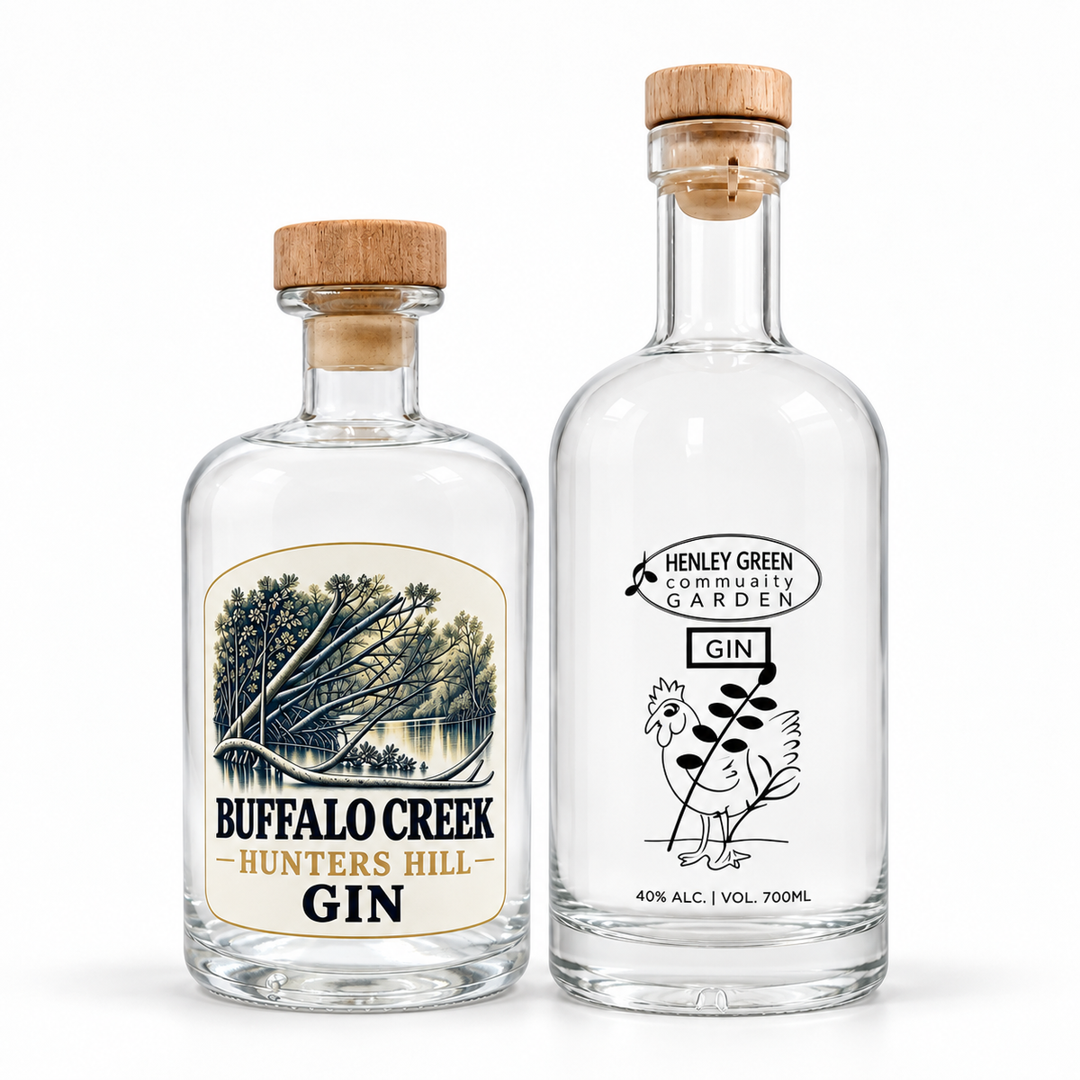 Local Roots Gin Duo: Buffalo Creek Hunters Hill Gin and Henley Green Community Garden Gin together